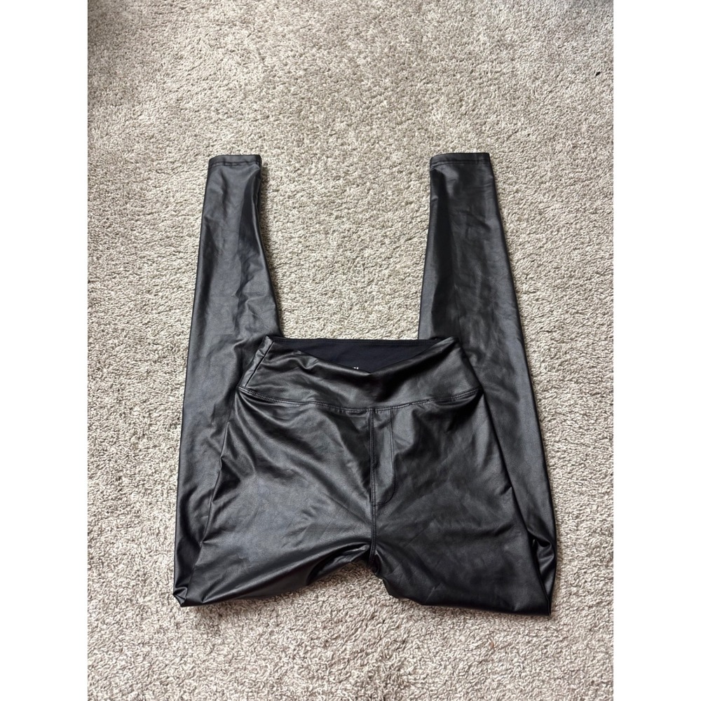 Spanx Faux Leather Leggings Black High Rise Shaping Pants 24302R Womens Small